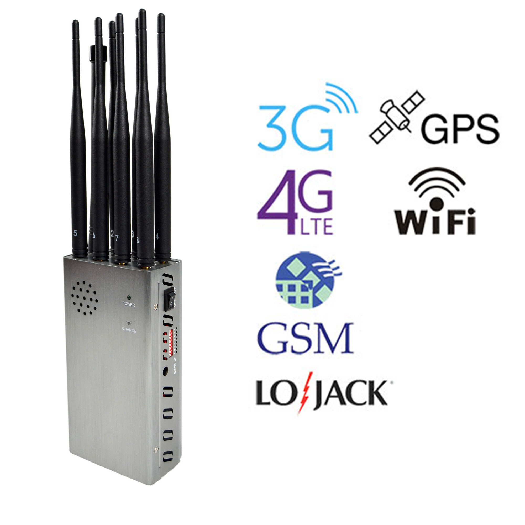5g phone jammer , Portable 8 Antennas Cell Phone Jammers With 2g 3G 4G And LOJACK GPS WIFI Signals